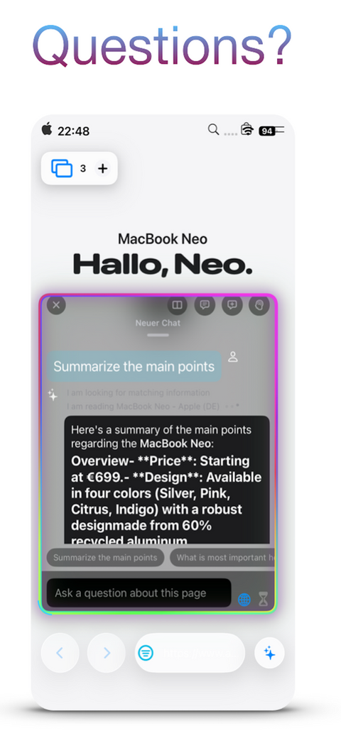 KiBrowser Hauptansicht als AI Browser for iPhone