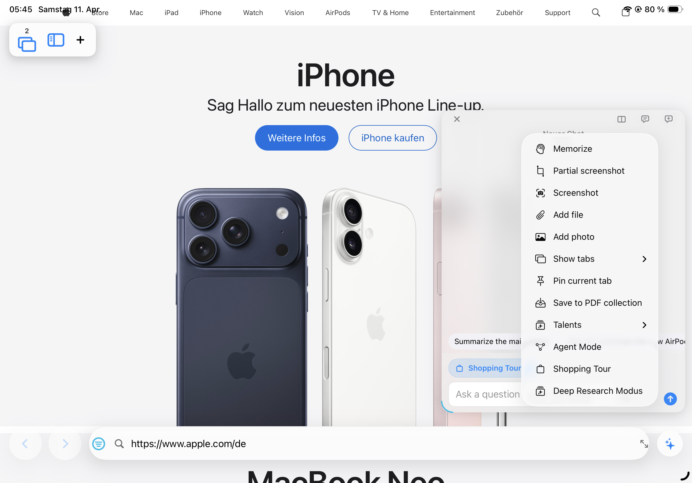 KiBrowser Menue Aktionen